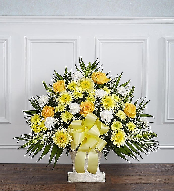 Heartfelt Tribute&trade; Yellow Floor Basket Arrangement