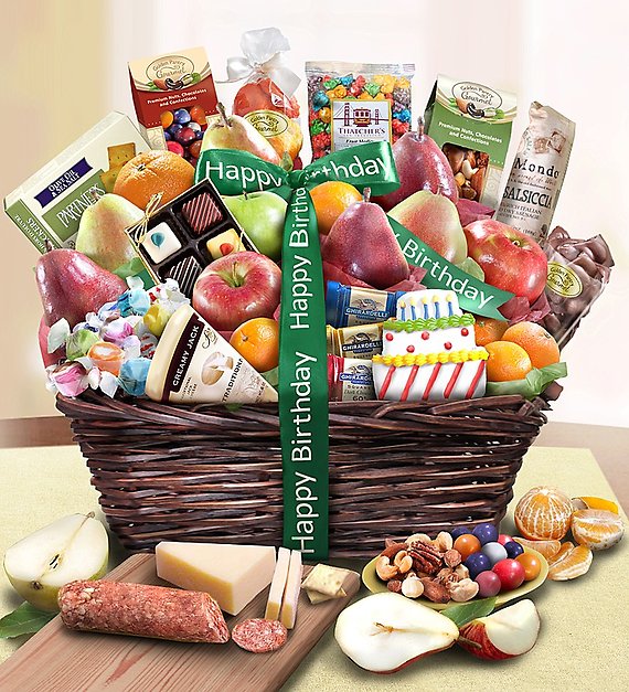 Happy Birthday Fruit &amp; Sweets Gift Basket