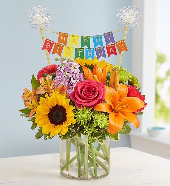 Floral Embrace&trade; with Happy Birthday Banner 