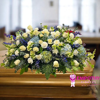 Heavenly Blue & White Casket Spray