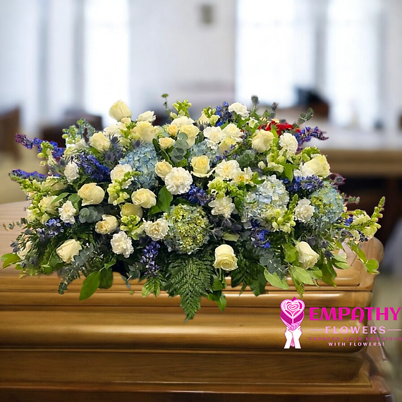 Heavenly Blue & White Casket Spray