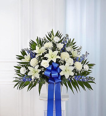 Heartfelt Sympathies Blue &amp; White Funeral Standing Basket