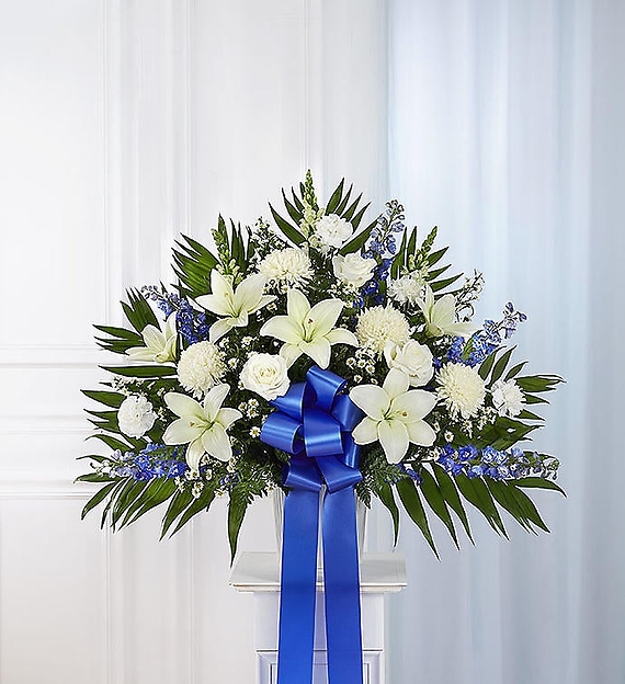 Heartfelt Sympathies Blue &amp; White Funeral Standing Basket